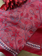 Stunning Red Hand Embroidered Kantha Bangalore Silk Dupatta - Luxurion World