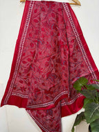 Stunning Red Hand Embroidered Kantha Bangalore Silk Dupatta - Luxurion World