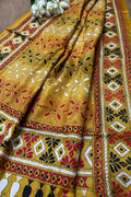 Yellow Hand Embroidered Kantha Pure Silk Dupatta - Luxurion World