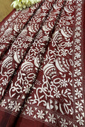 Maroon Hand Embroidered Kantha Pure Silk Dupatta - Luxurion World