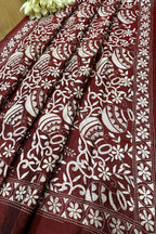 Maroon Hand Embroidered Kantha Pure Silk Dupatta - Luxurion World