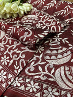 Maroon Hand Embroidered Kantha Pure Silk Dupatta - Luxurion World