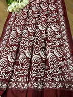 Maroon Hand Embroidered Kantha Pure Silk Dupatta - Luxurion World