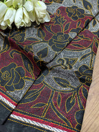 Exquisite Black Hand Embroidered Reversible Kantha Pure Silk Dupatta - Luxurion World