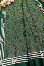 Green Hand Embroidered Reversible Kantha Pure Silk Dupatta - Luxurion World