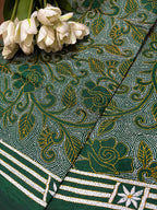 Green Hand Embroidered Reversible Kantha Pure Silk Dupatta - Luxurion World
