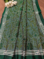 Green Hand Embroidered Reversible Kantha Pure Silk Dupatta - Luxurion World