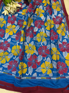 Blue Hand Embroidered Kantha Pure Bangalore Silk Dupatta - Luxurion World