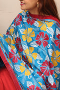 Blue Hand Embroidered Kantha Pure Bangalore Silk Dupatta - Luxurion World