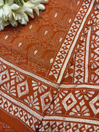 Orange Hand Embroidered Kantha Pure Bangalore Silk Dupatta - Luxurion World