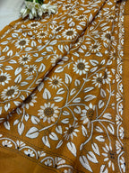 Yellow Hand Embroidered Kantha Pure Bangalore Silk Dupatta - Luxurion World