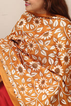 Yellow Hand Embroidered Kantha Pure Bangalore Silk Dupatta - Luxurion World