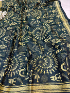 Green Hand Embroidered Kantha Pure Bangalore Silk Dupatta - Luxurion World