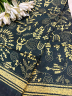 Green Hand Embroidered Kantha Pure Bangalore Silk Dupatta - Luxurion World