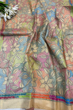 Multicolor Hand Embroidered Kantha Pure Bangalore Silk Dupatta - Luxurion World
