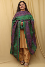 Vibrant Multicolor Hand Embroidered Kantha Block Printed Pure Tussar Silk Dupatta - Luxurion World