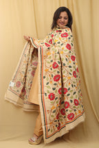 Pastel Hand Embroidered Kantha Pure Tussar Silk Dupatta - Luxurion World