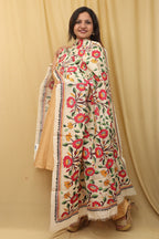 Pastel Kantha Tussar Silk Dupatta: Hand Embroidered - Luxurion World