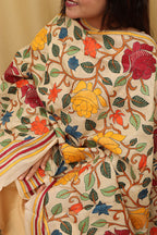 Pastel Kantha Tussar Silk Dupatta: Hand Embroidered - Luxurion World