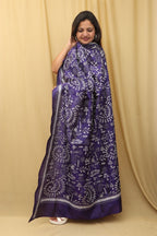 Blue Kantha Bangalore Silk Hand Embroidered Dupatta - Luxurion World