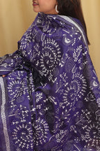 Blue Kantha Bangalore Silk Hand Embroidered Dupatta - Luxurion World