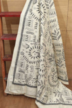 Elegant Off White Hand Embroidered Kantha Bangalore Silk Dupatta - Luxurion World