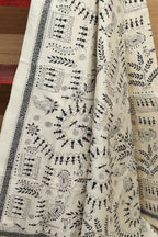 Elegant Off White Hand Embroidered Kantha Bangalore Silk Dupatta - Luxurion World