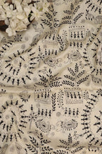 Elegant Off White Hand Embroidered Kantha Bangalore Silk Dupatta - Luxurion World