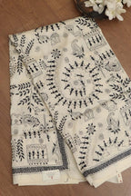 Elegant Off White Hand Embroidered Kantha Bangalore Silk Dupatta - Luxurion World