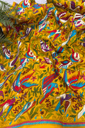 Yellow Hand Embroidered Kantha Pure Bangalore Silk Bird Design Dupatta