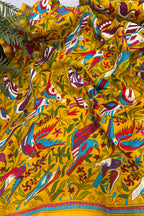 Yellow Hand Embroidered Kantha Pure Bangalore Silk Bird Design Dupatta