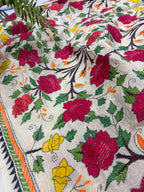 Pastel Hand Embroidered Kantha Pure Bangalore Silk Flower Design Dupatta