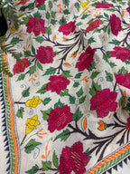 Pastel Hand Embroidered Kantha Pure Bangalore Silk Flower Design Dupatta