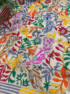 Pastel Hand Embroidered Kantha Pure Bangalore Silk Flower And Bird Design Dupatta