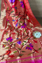 Golden Paithani Handloom Pure Silk Brocade Muniya Border Dupatta - Luxurion World