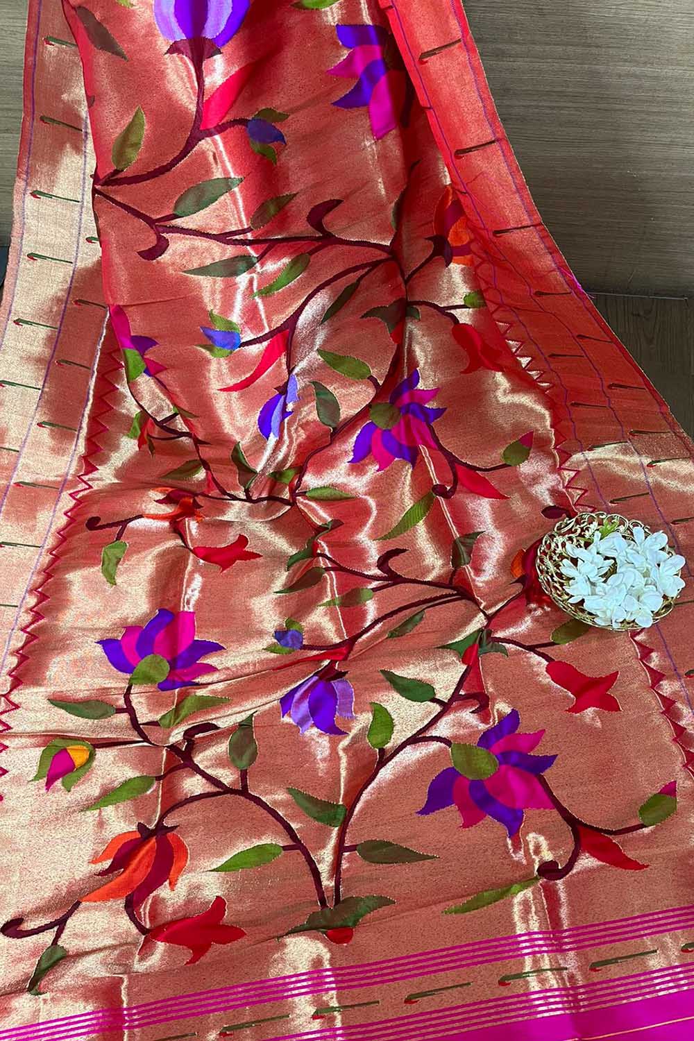 Golden Paithani Handloom Pure Silk Brocade Muniya Border Dupatta - Luxurion World