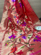 Golden Paithani Handloom Pure Silk Brocade Muniya Border Dupatta - Luxurion World