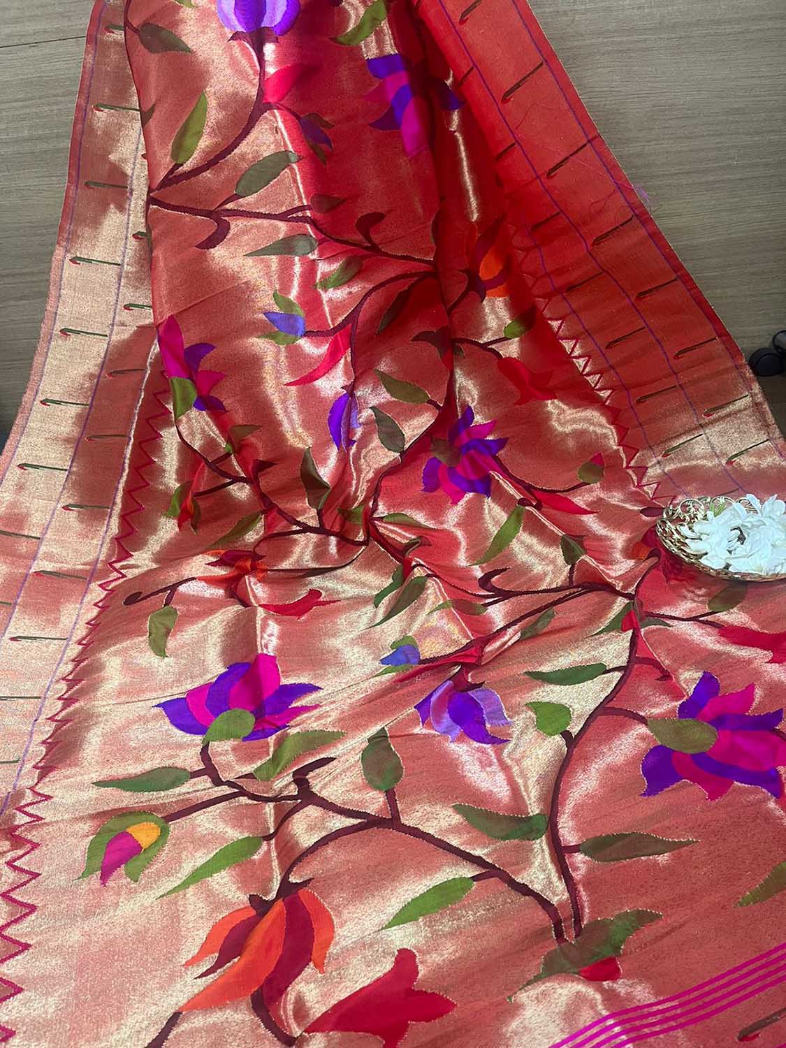 Golden Paithani Handloom Pure Silk Brocade Muniya Border Dupatta - Luxurion World