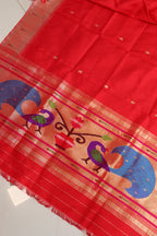 Red Paithani Handloom Pure Silk Muniya Border Dupatta - Luxurion World