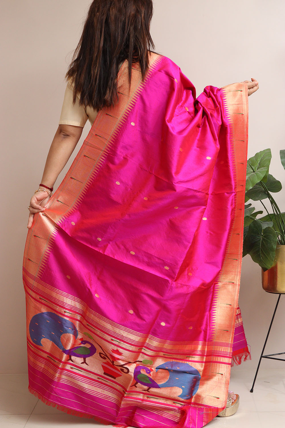 Pink Paithani Handloom Pure Silk Muniya Border Dupatta - Luxurion World