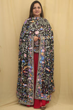 Elegant  Black Parsi Hand Embroidered Pure Georgette Dupatta - Luxurion World