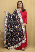Elegant Blue Parsi Hand Embroidered Pure Georgette Dupatta - Luxurion World