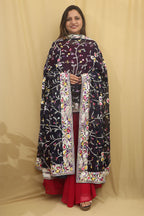 Elegant Blue Parsi Hand Embroidered Pure Georgette Dupatta - Luxurion World