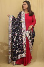 Elegant Blue Parsi Hand Embroidered Pure Georgette Dupatta - Luxurion World