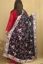 Elegant Blue Parsi Hand Embroidered Pure Georgette Dupatta - Luxurion World