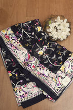 Elegant Blue Parsi Hand Embroidered Pure Georgette Dupatta - Luxurion World