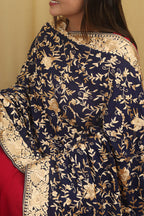 Elegant Blue Parsi Hand Embroidered Pure Georgette Dupatta - Luxurion World