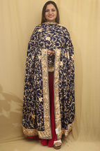 Elegant Blue Parsi Hand Embroidered Pure Georgette Dupatta - Luxurion World