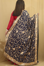 Elegant Blue Parsi Hand Embroidered Pure Georgette Dupatta - Luxurion World