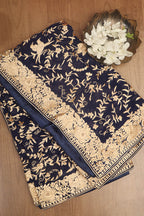 Elegant Blue Parsi Hand Embroidered Pure Georgette Dupatta - Luxurion World